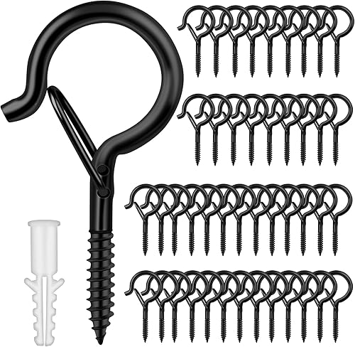 Miniatura 9 de Q Hanger - 35 ganchos de rosca para tiras de luces al aire libre, cesta colgante giratoria para patio, ganchos de luz con hebilla segura atornillada