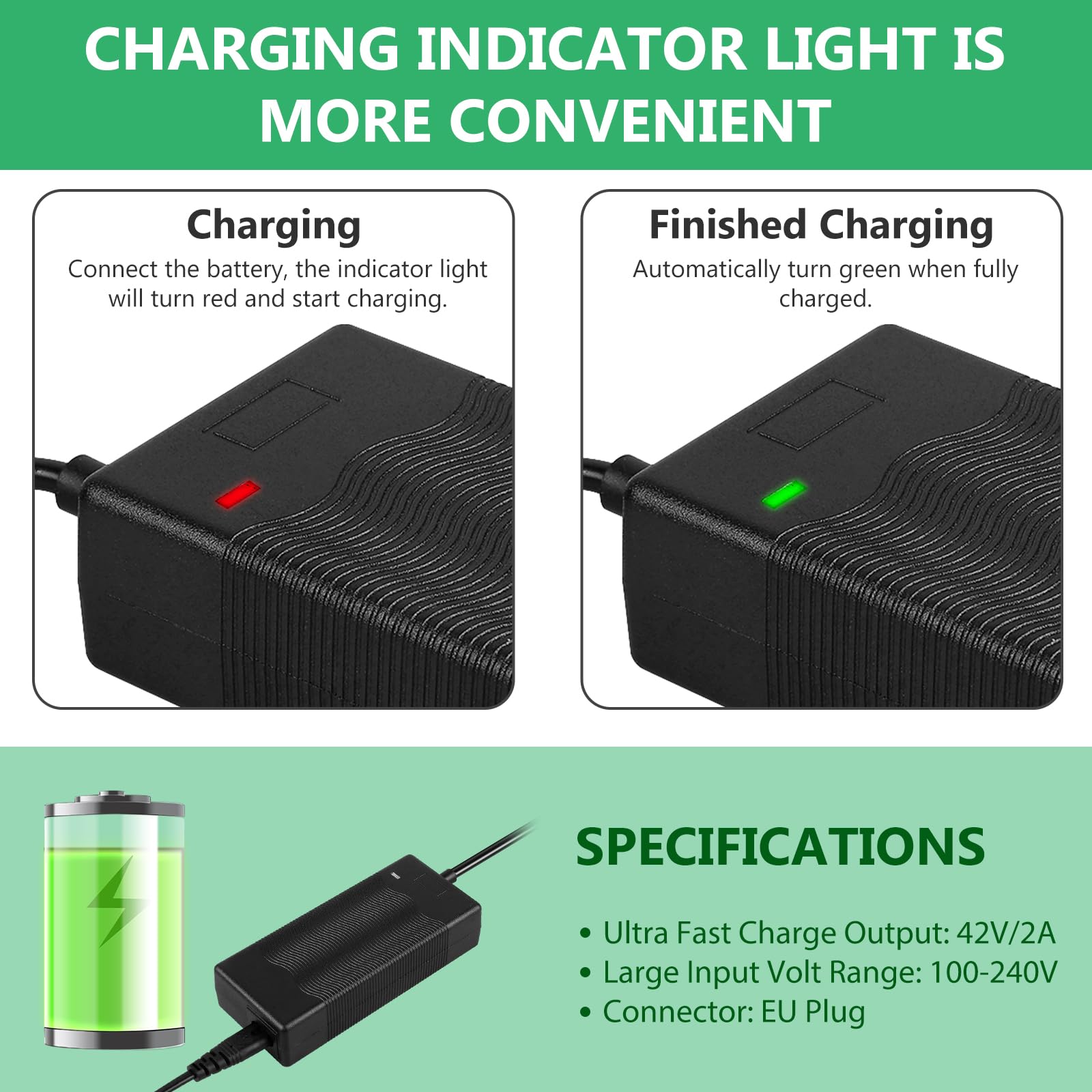 Chargeur Trotinette Electrique Urbanglide Chargeur Trotinette Electrique, 42V 2A Chargeur Hoverboard Avec 4 Connecteurs, 36V Universel Planche à Dérive, Xiaomi M365/Pro 2 - Sport Chargeur Trottinette électrique