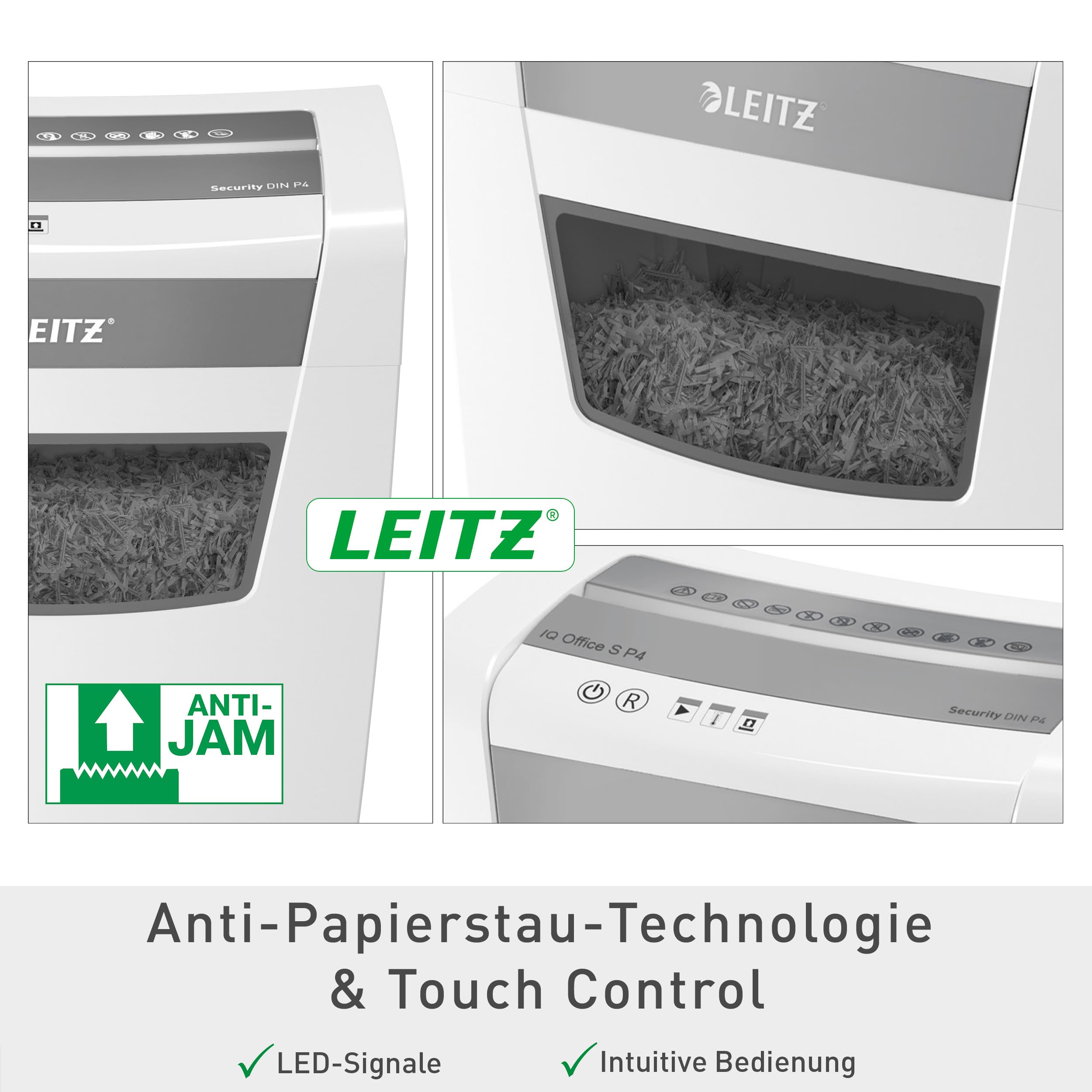 Leitz IQ Aktenvernichter Home Office, 12-10 Blatt (70-80 g/m²), TÜV+GS zertifiziert, Partikelschnitt, Sicherheitsstufe P4, Die Nummer 1 am Markt, 23L Behälter, Schredder für Büro, Weiß, 80090000