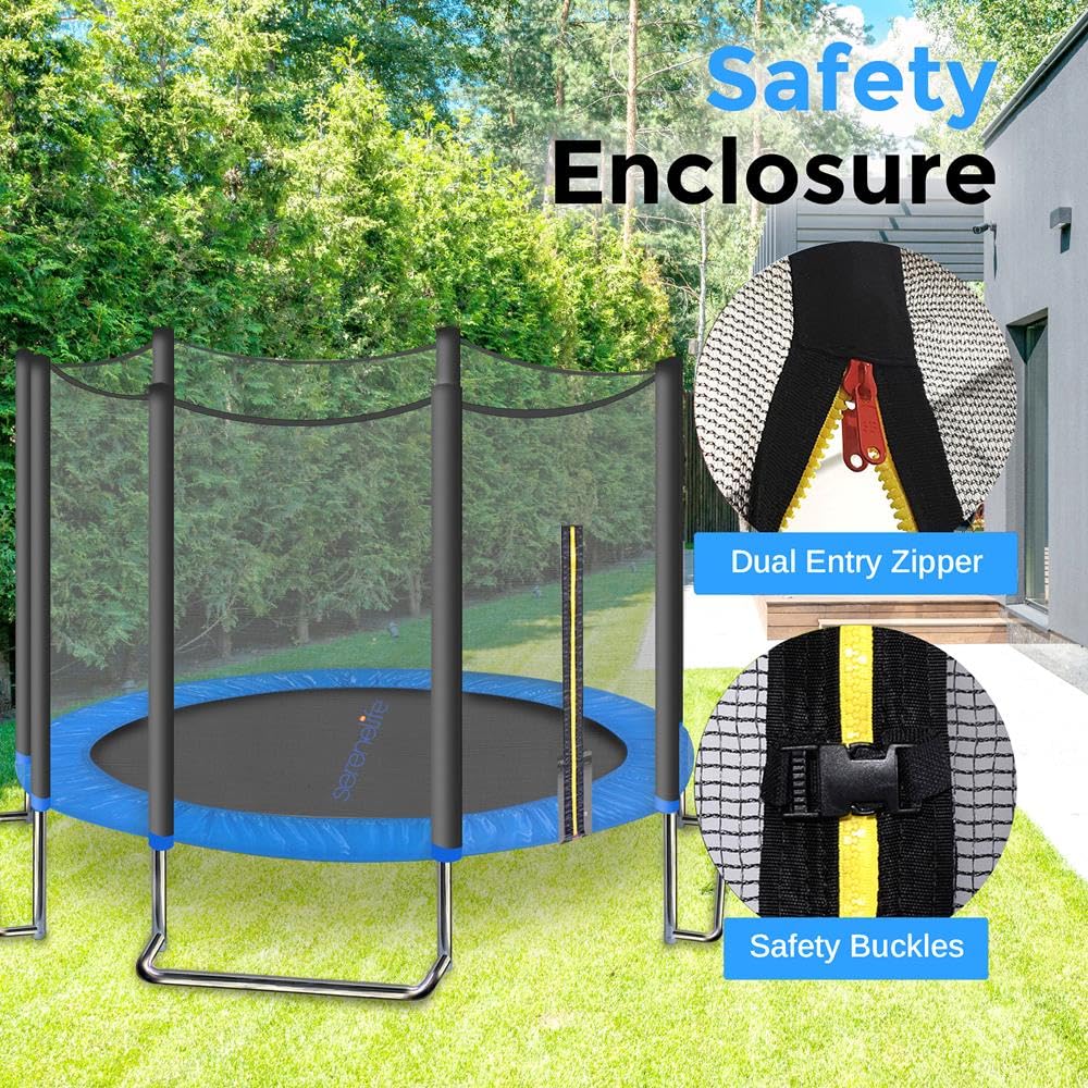 SereneLife Trampolino Elastico per Bambini 305 cm, Tappeto Elastico Rotondo, Nero, con Rete di Sicurezza, Struttura Robusta per Esterno e Interno