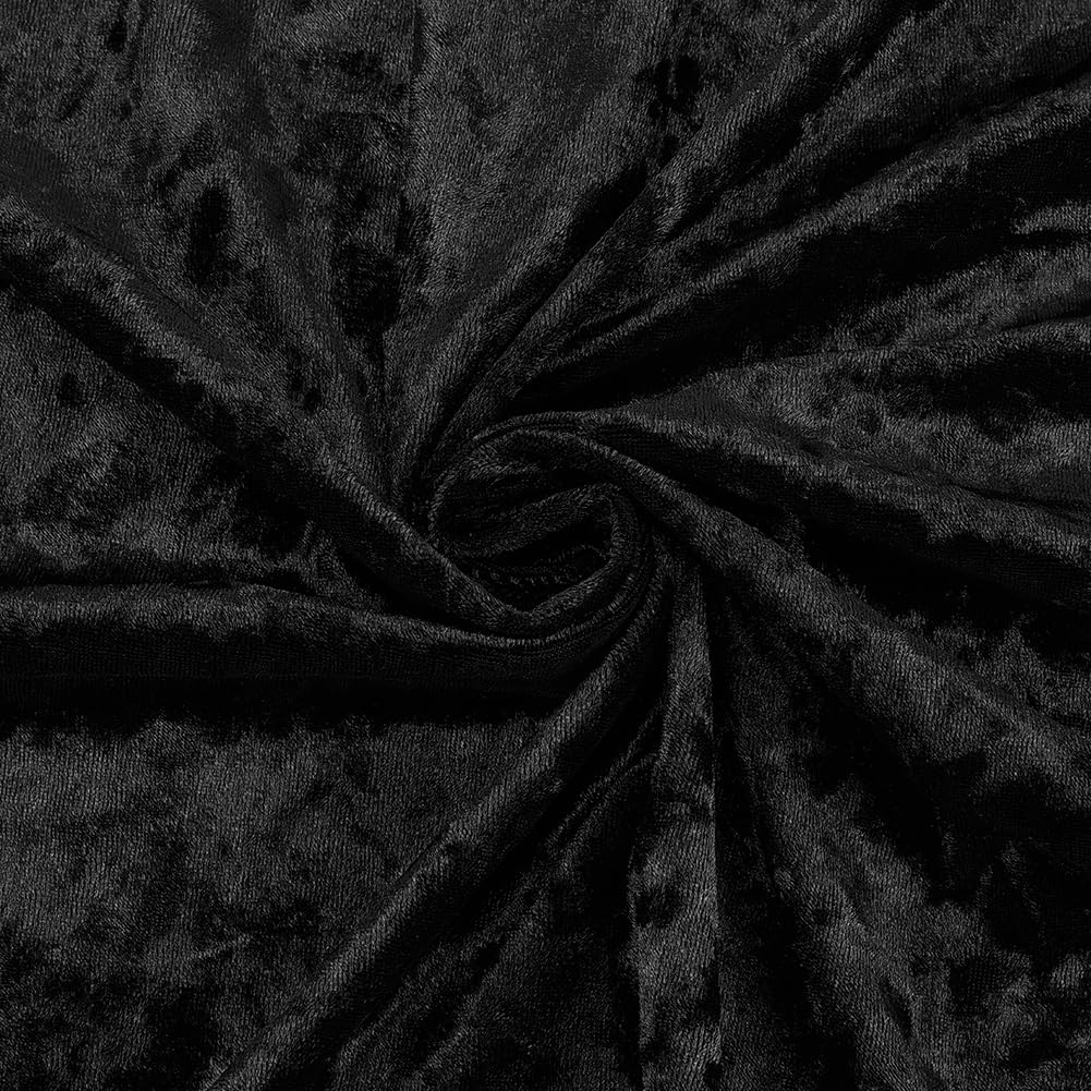BENECREAT 1.1 Yard/1m Black Crushed Velvet Fabric, 63 Inch/1.6m Wide Soft Velvety Fabric Wrinkle Resistant Velvet Upholstery Fabric for Sewing Apparel, Upholstery, Decoration