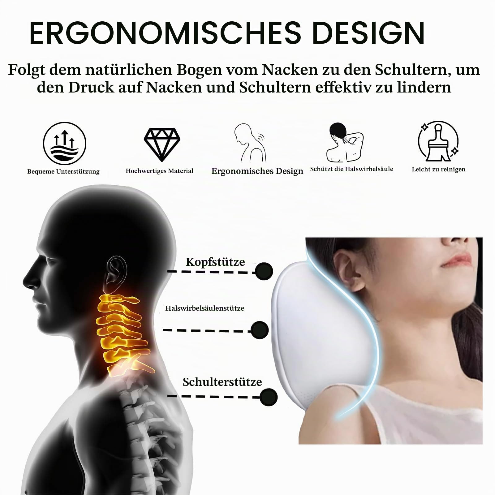 Verbessertes Auto -Kopfstütze -Kissen weiße Leder Weich Nackenstützkissen Speicherschaum Nacken Kissen Autositz Autositz Kopfstütze Stütze, 2pcs Weiß