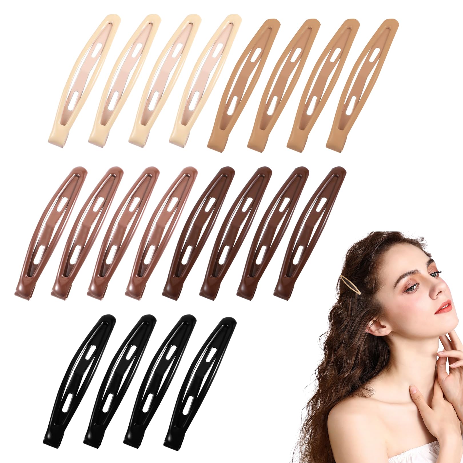 20 Pcs Hair Clip Snap Barrettes for Women Snap Hair Clips, Metal Clips Non Slip Barrettes