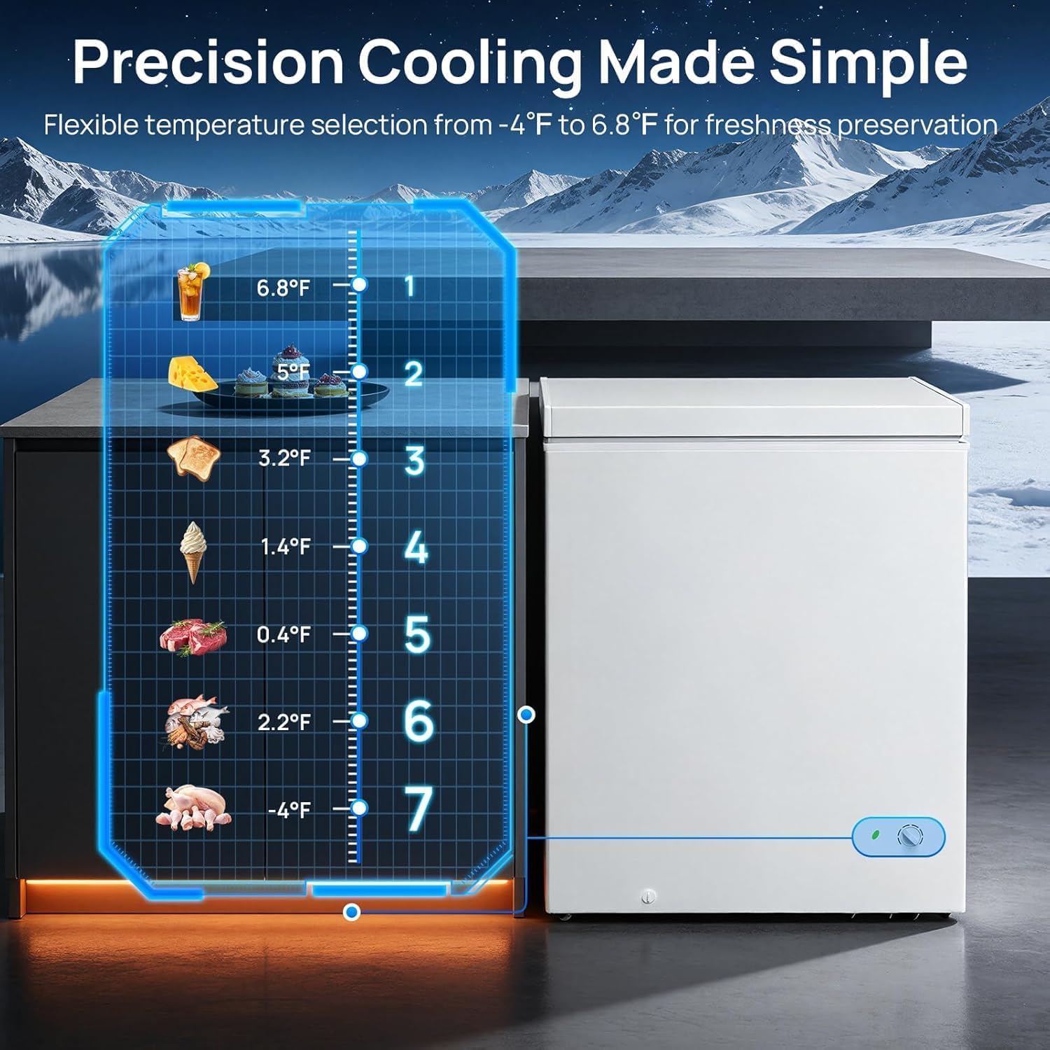 Electactic Chest Freezer 5.0 Cu.Ft, Deep Freezer With 3 Removable Baskets, Adjustable Temperature, Free-Standing Top Open Door, Quiet Energy-Saving Compact Freezer For Home/Office/Garage/Dorm, White on Fridge.com - View 3