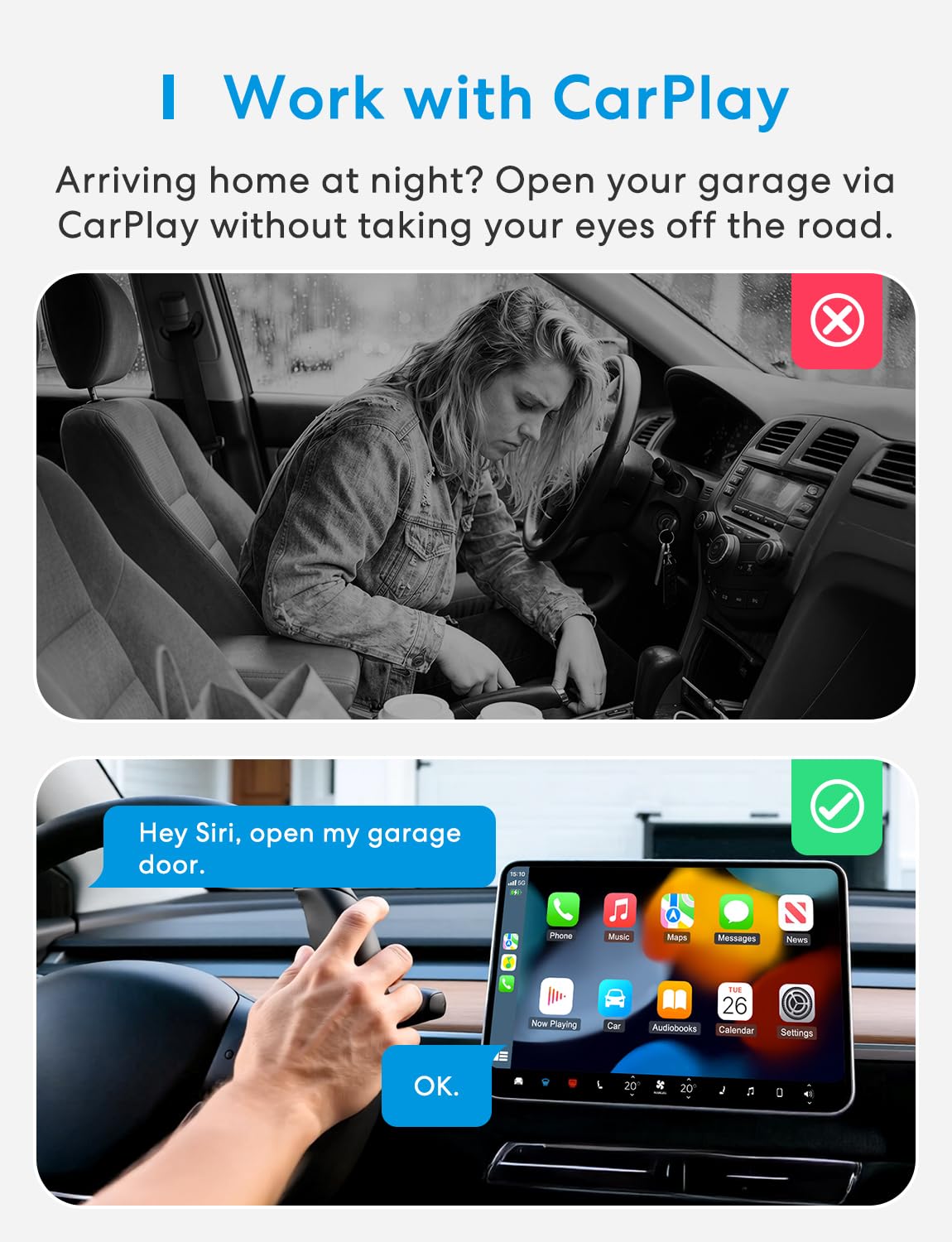 meross intelligenter Garagentoröffner, Sprach-/Fernbedienung, kompatibel mit Apple HomeKit, Amazon Alexa, Google Home, SmartThings, Ergänzung zu vorhandenem Garagentoröffner