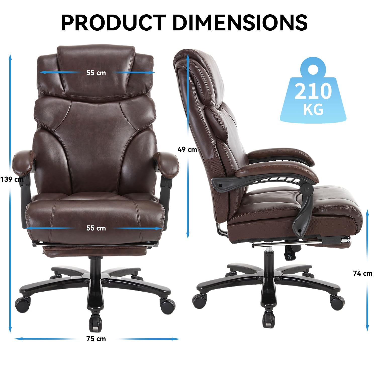 Bosmiller Bürostuhl Ergonomischer Chefsessel Bürostuhl 200 kg, Verstellbarer Rückenlehne, Hochklappbaren,Armlehnen,Elastisches Kissen für Homeoffice, Schreibtischstuh Büro,Weiß