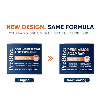 ProBliva Japanese Persimmon Soap Bar for Body Odor: Purifying & Odor-Neutralizing for Old People Smell with Tea Tree Oil & Green Tea - Deodorizing Aging Odor for Men & Women - 4 Bars