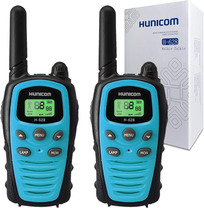 HUNICOM Walkie Talkie Adóvevő 5 km Hatótávval - 16 Csatornás PMR446 Kézi Rádió LED Lámpával, VOX Kéz Nélküli Funkcióval, Kék