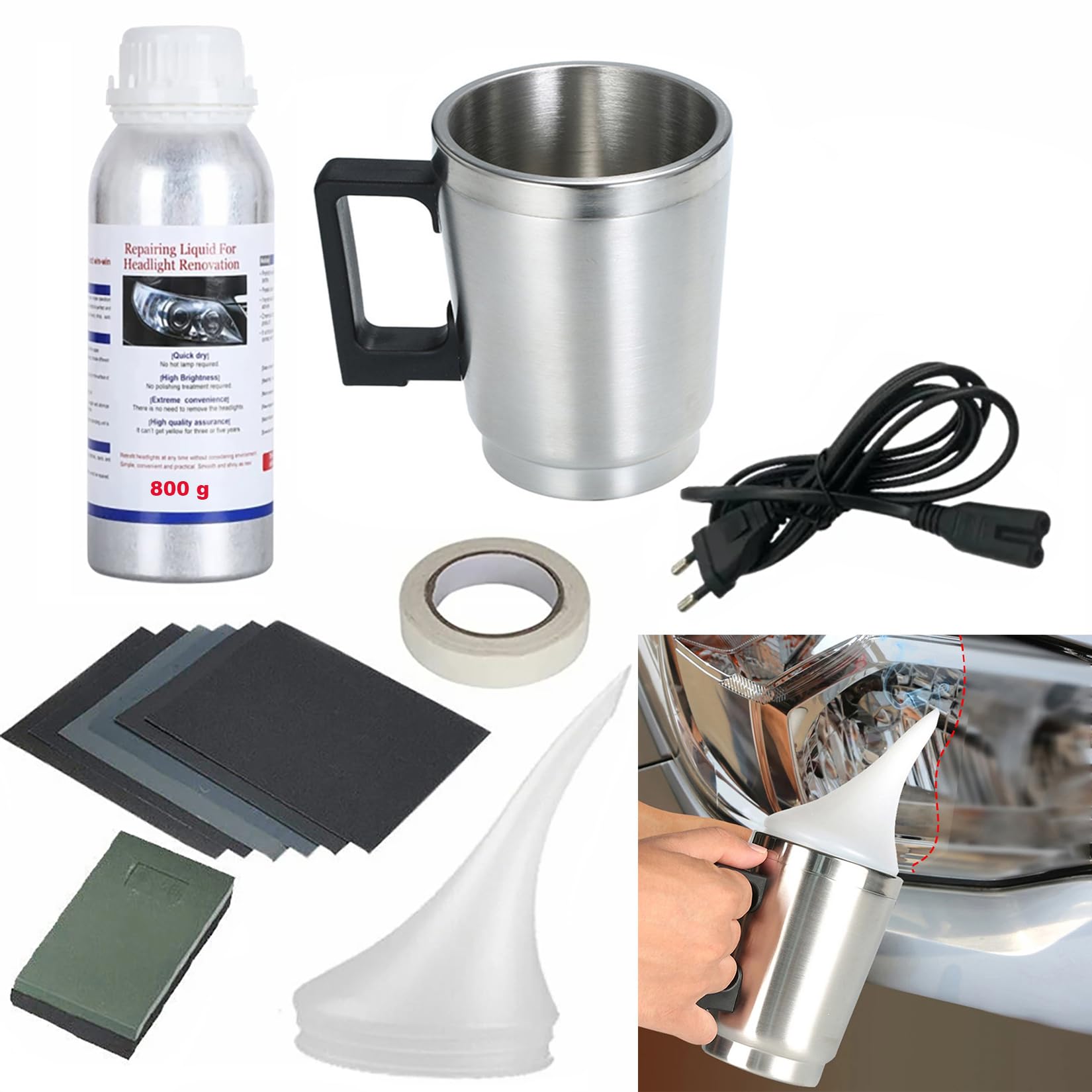 Kit de Pulido para Faros de Coche - Restauración Profesional de Faros - Haz Que Tus Faros Brillen como Nuevos