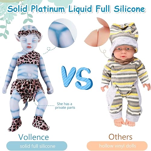 Miniatura 14 de Vollence Muñecas de bebé de cuerpo completo de silicona Avatar durmiendo de 17 pulgadas, no son muñecas de vinilo, bebé Na'vi Reborn todo de