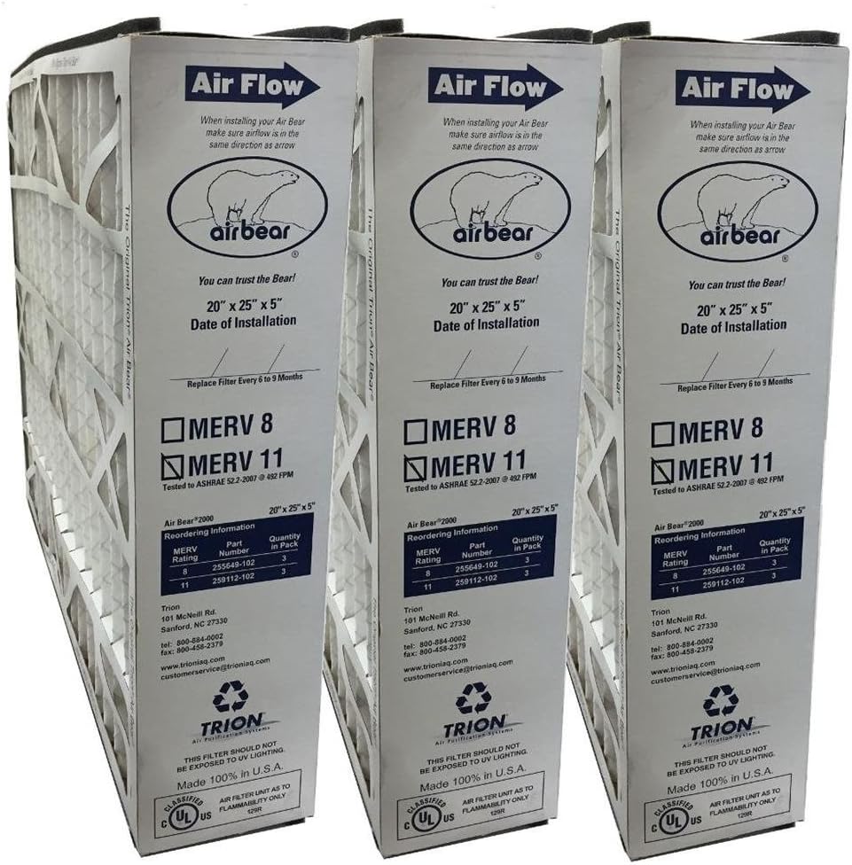 Heating, Cooling & Air 3 Trion Air Bear 259112-102 Pleated Furnace Air Filter 20x25x5 MERV 11 Heating, Cooling & Air 3 Trion Air Bear 259112-102 Pleated Furnace Air Filter 20x25x5 MERV 11
