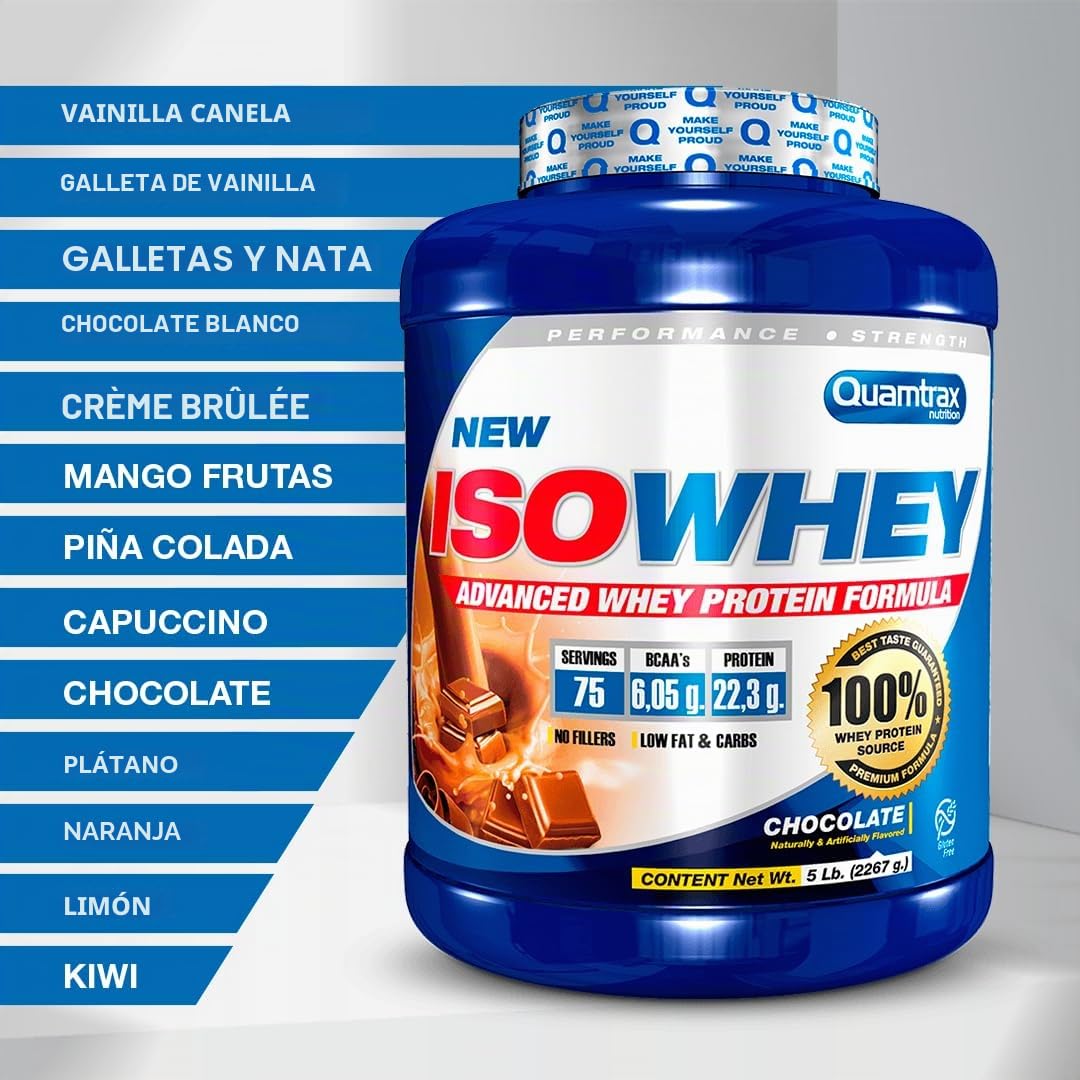 Quamtrax Nutrition - Iso Whey (Proteína de Suero de Leche Aislada) - 5 lb - Sabor Crème Brûlée - Alto contenido proteico, rápida absorción y bajo en grasas