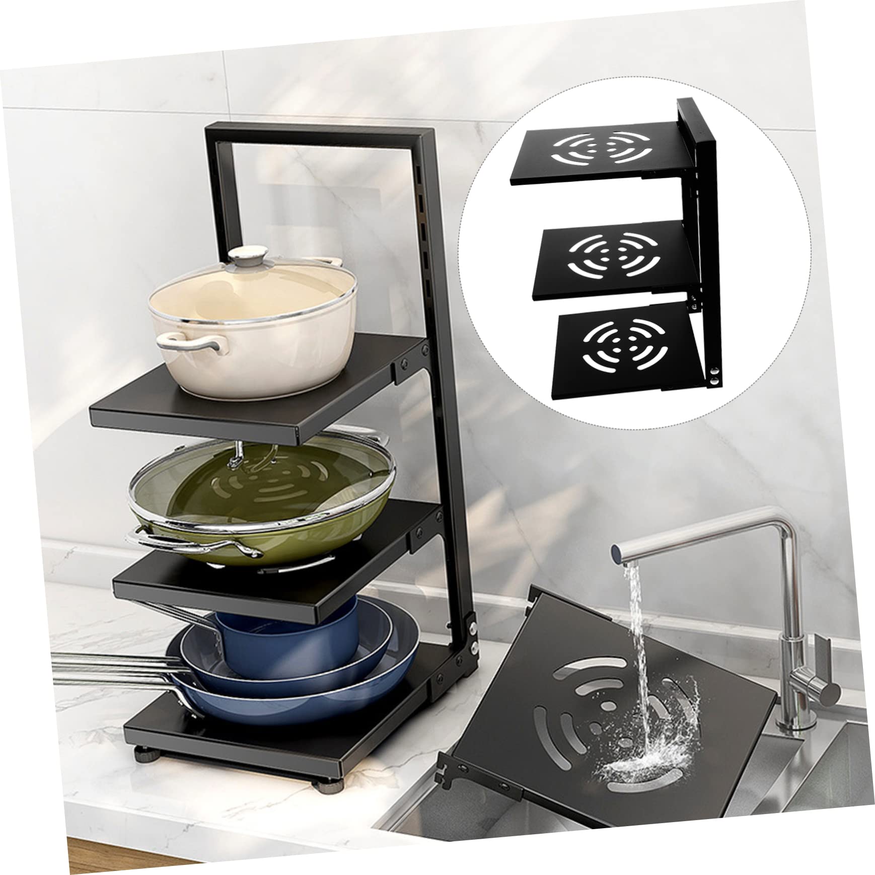 COLLBATH Organisateur de Casseroles 3 Niveaux en Acier au Carbone, Noir