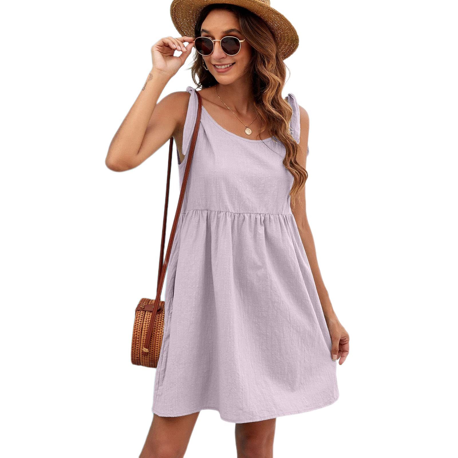 SANTUNK Summer Dresses for Women Beach Tshirt Sundress Sleeveless with Pockets Casual Loose Tank Dress Linen Dresses for Women (Purple,M)
