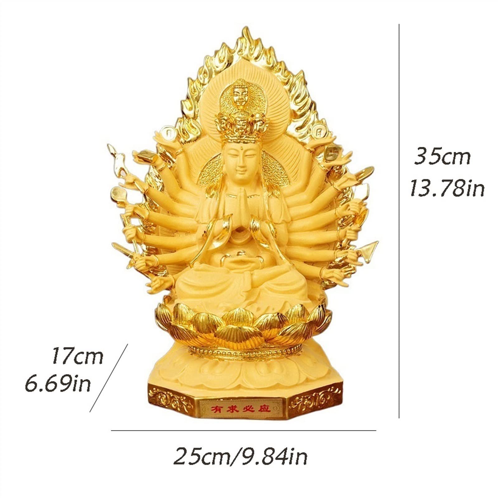 Figuras de Budas Escultura de Guanyin de mil Manos Doradas, Adornos de Bodhisattva de Loto Sentado, Estatua de Buda Zen, Adornos de Feng Shui for bendecir la Paz Budas Decorativos