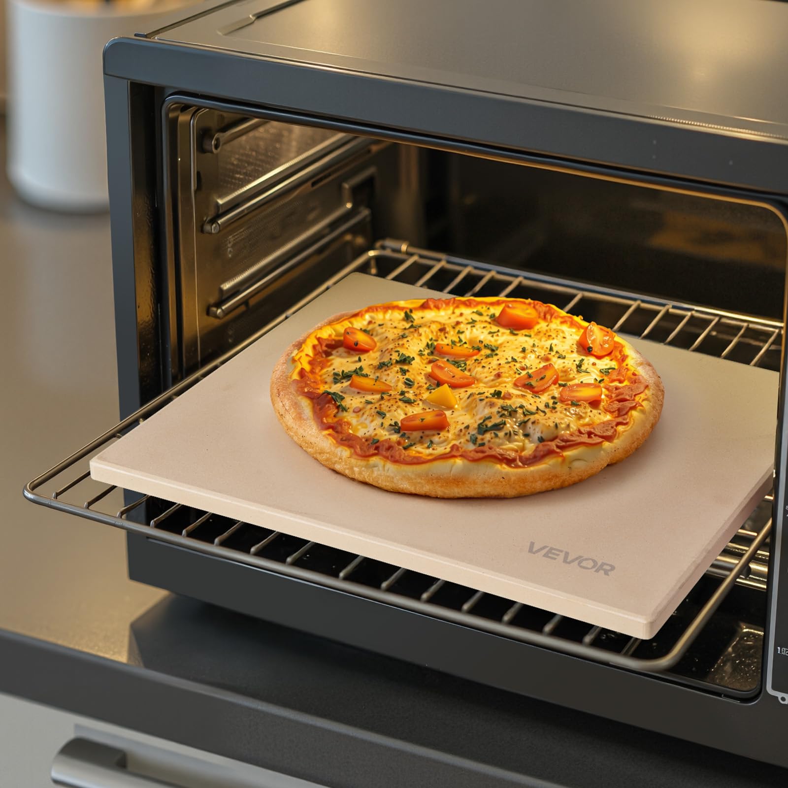VEVOR Pietra per Pizza, Pietra da Forno per Pizza Rettangolare in Cordierite da 508 x 355 x 15 mm, con Pala in Alluminio, Cordierite Resistente al Calore, per Forno da Cucina, Cottura di Pane