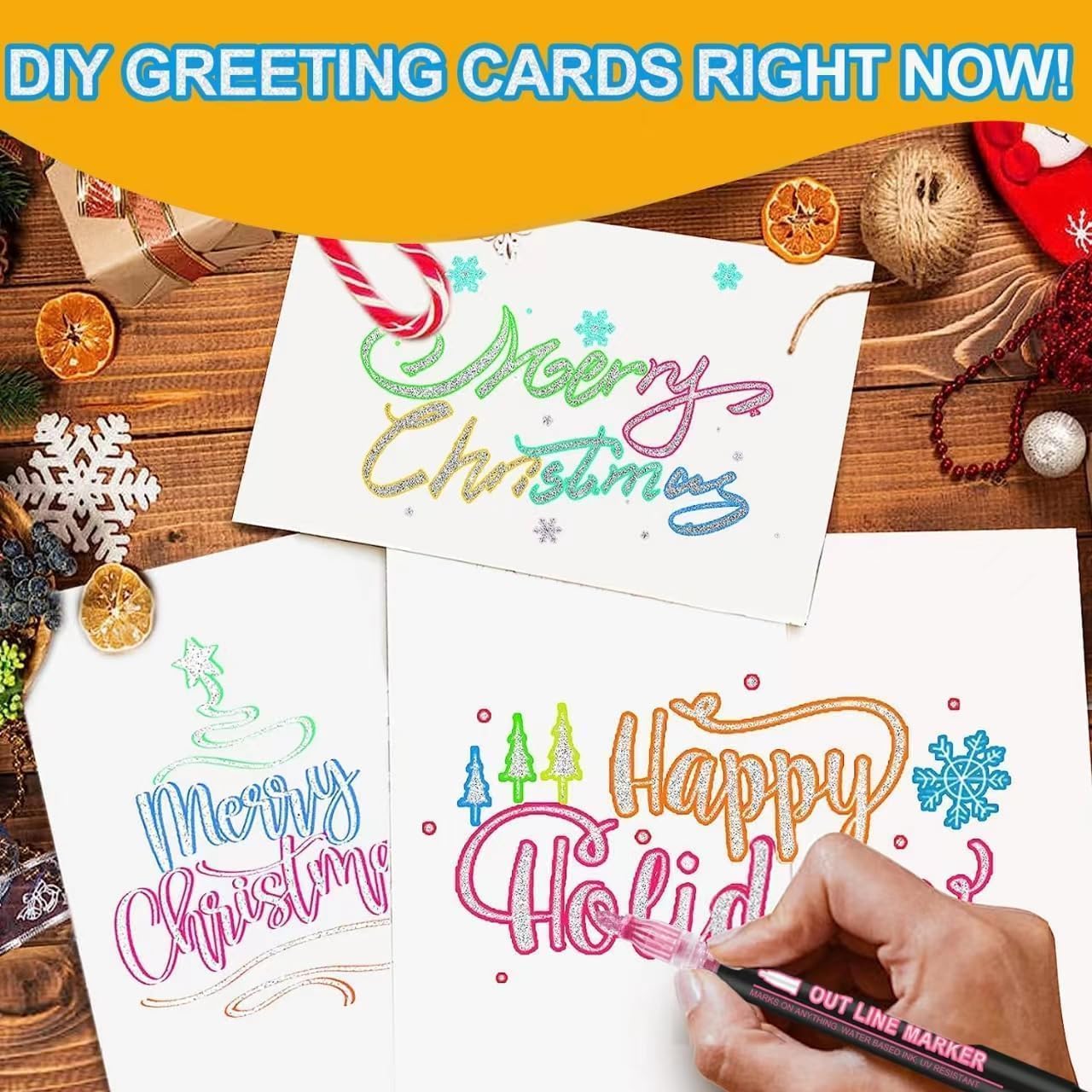 Double Line Outline Markers 12 Colors Super Squiggles Glitter Self Outline Metallic, Doodle Shimmer Drawing Pens for Christmas Greeting Card, Birthday Gift, DIY Art Crafts image 3