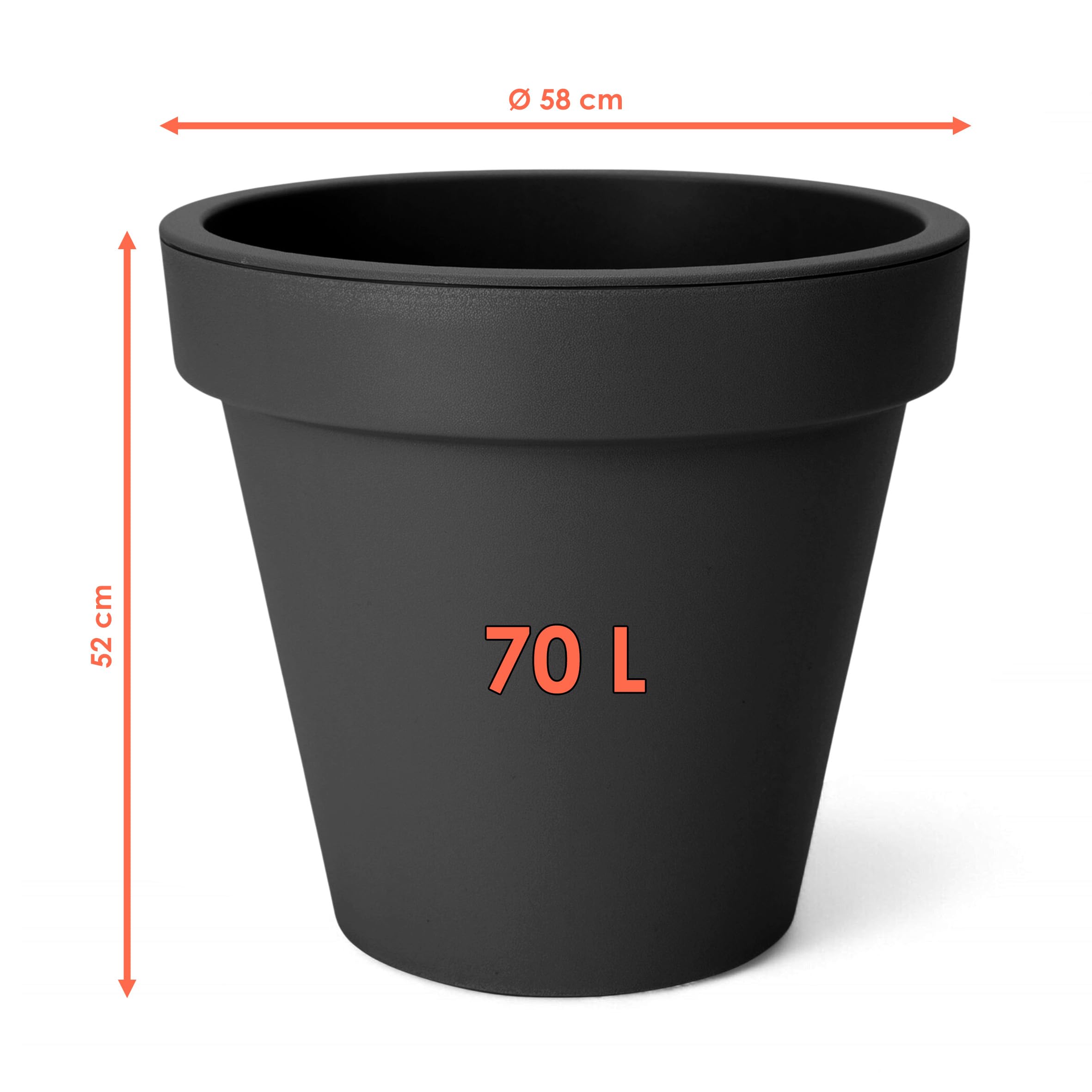 Spetebo Kunststoff Pflanzkübel XXL groß - 58 cm/anthrazit - Blumenkübel rund für Außen und Innen - Garten Pflanztopf Blumentopf Pflanzgefäß Übertopf