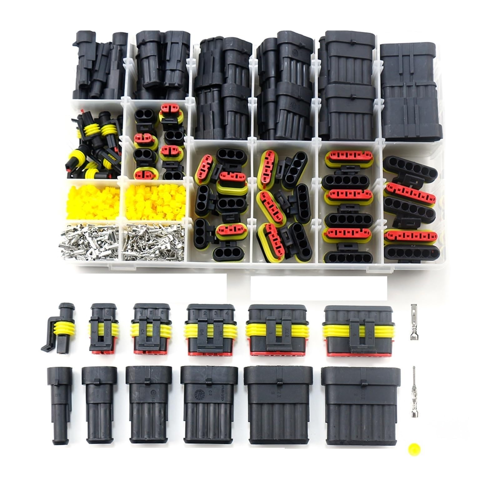 Conectores a prueba de agua Kit soldadura automotriz Conector rápido eléctrico en cableado automóvil Socket sello automático 1 2 3 4 5 6 Pin(622pcs)
