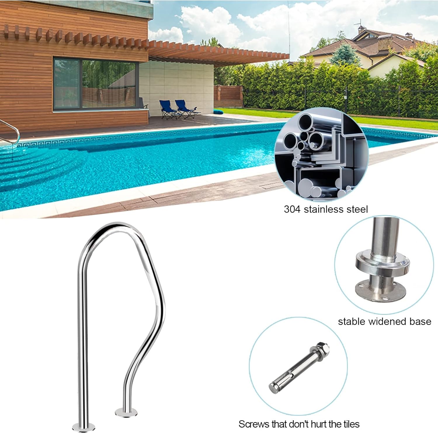 Swimming Pool Safe il, 304 Stainless Steel Kit,Pool Railing Hand Rail, Silver, Rustproof Pool il, Humanised Grab Bars, 200KG Load Capaci (Size : 1 - pcs)