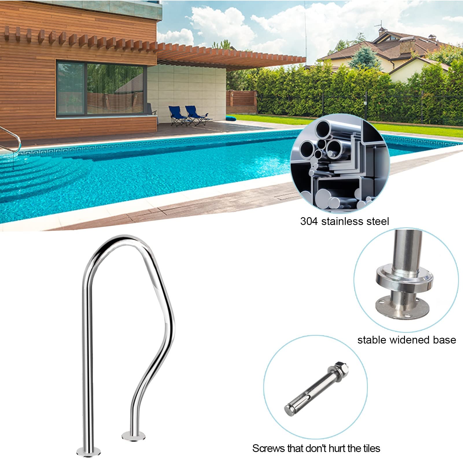 Pool-Handlauf Edelstahl 304 - 80cm Treppengeländer Für Schwimmbäder & Spas Mit Montagezubehör