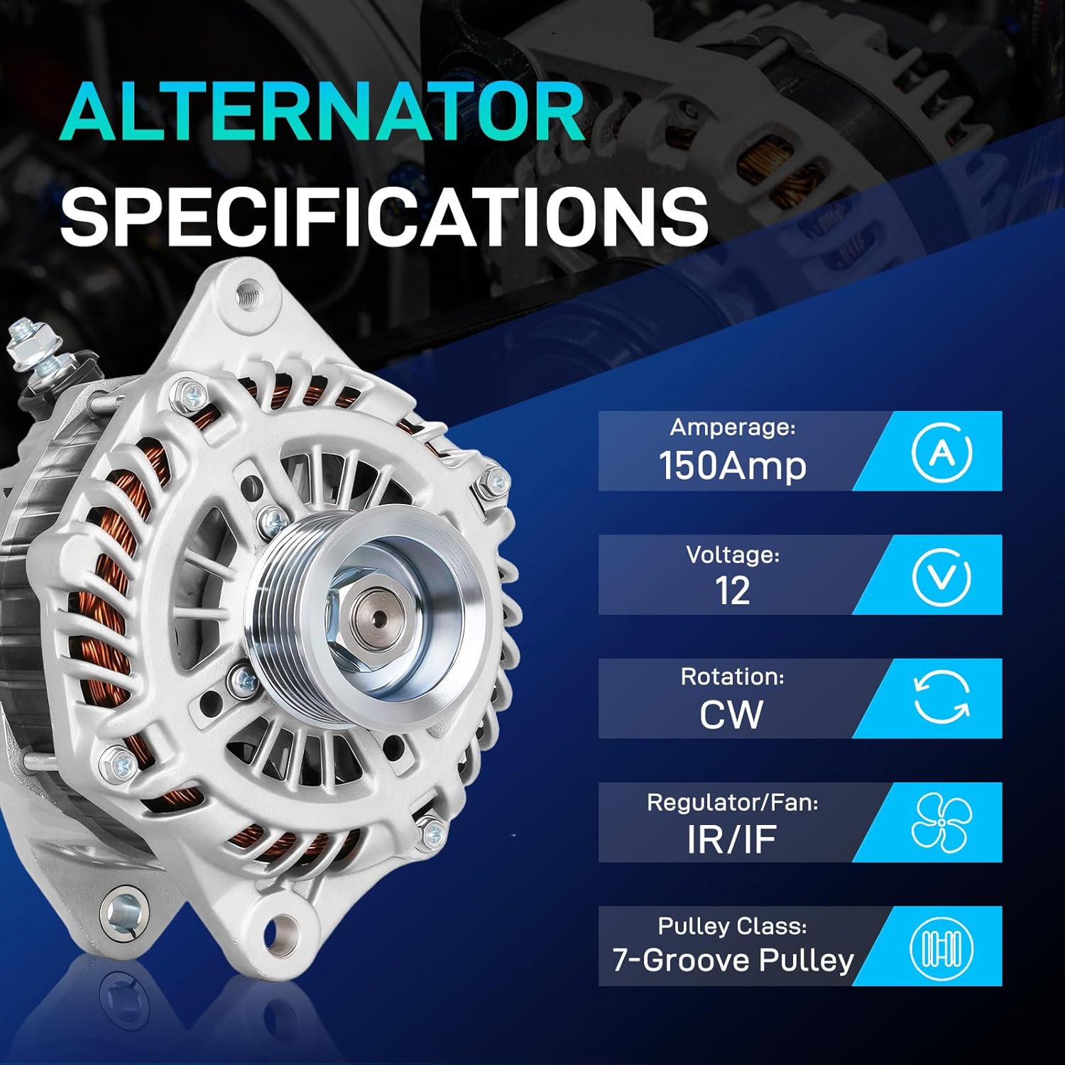 11538N New Alternator Fit for Nissan 2015-2017 Murano, 2013-2017 Pathfinder, V6 3.5L, for Infiniti 2014-2016 QX60, 2013 JX35, for 2014 Pathfinder L4 2.5L,12V 150A 23100-3JA1ARE A003TJ3991