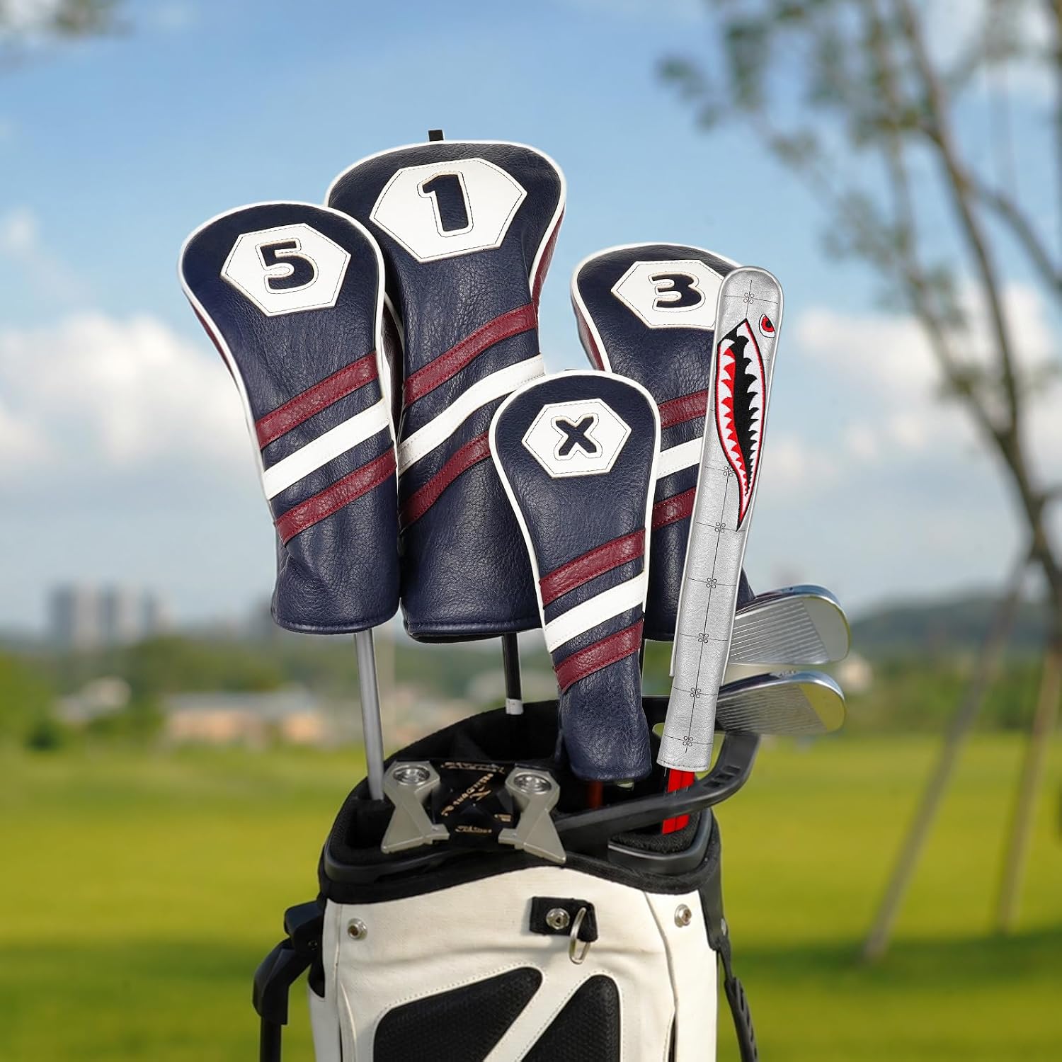 Shark Golf Alignment Stick Headcover Premium Synthetic Leather Silver image 3