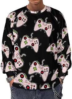Video Game Controller Men's Crewneck Sweatshirt Long Sleeve Casual Pullover Sweater T-shirt Lightweight Tops