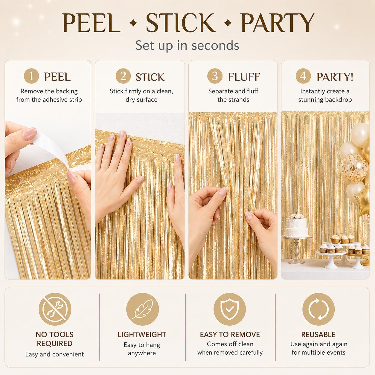 Pack of 2 Tinsel Curtains, Metallic Tinfoil Lead Tinsel, Party Curtain Photo Background, Bright Colourful Photo Booth Accessories, Foil Streamers Decoration for Celebrations, Party, Champagne