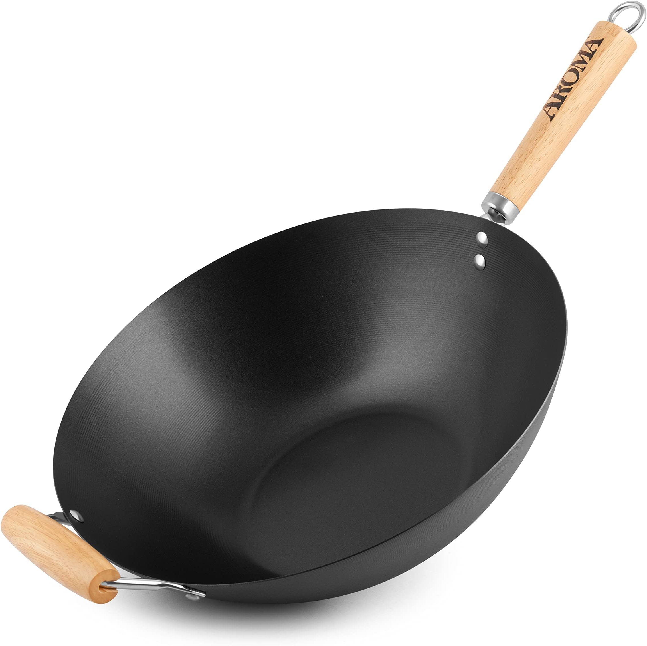 14"" Heavy Duty Carbon Steel Cookware (ANW-102) Non-Stick Wok", black