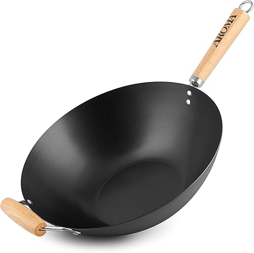 Aroma Housewares - Wok antiadherente de acero al carbono (ANW-102) de 14 pulgadas, color negro