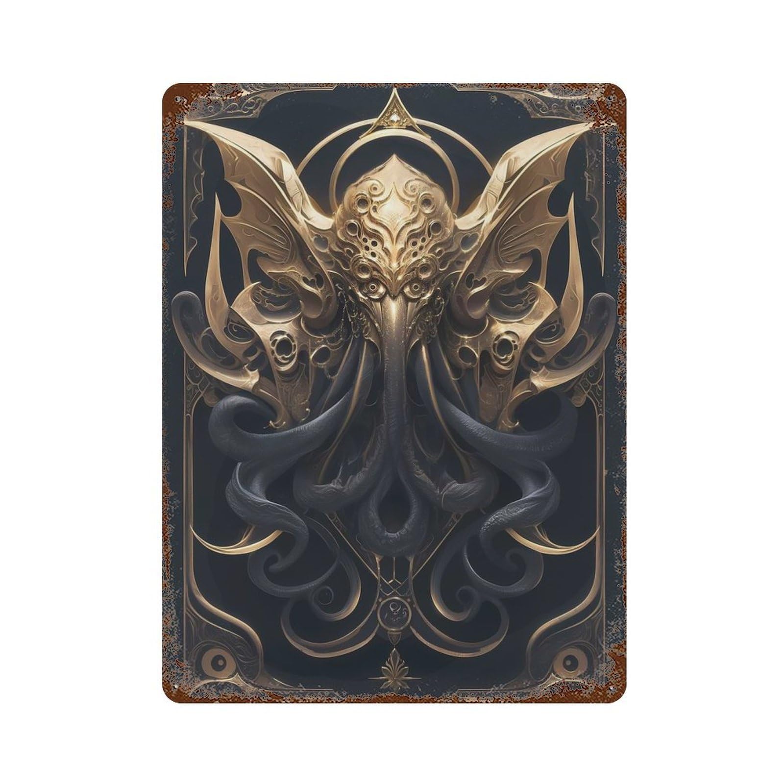 Decorative Tin Sign with King Cthulhu Art Deco Design 15.7"x11.8", for Garage, Bar And Workshop Decor, Farmhouse Wall Decor