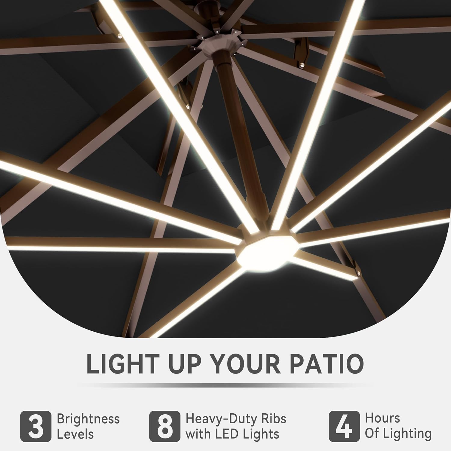 9 X 12 FT Cantilever Outdoor Patio Umbrella with LED Lights Large Heavy Duty 360° Rotation Double Top Offset Rectangular Umbrellas for Backyard Garden Pool Outside Deck, Black