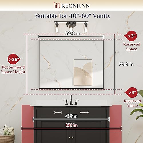 Miniatura 166 de Keonjinn Espejo de baño dorado de 48 x 36 pulgadas, espejo rectangular con marco de metal dorado cepillado, espejo de pared grande rectangular