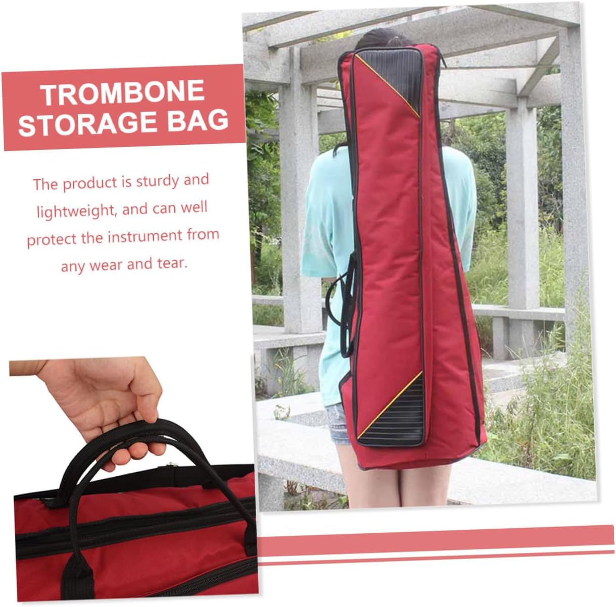 Alasum Waterproof Oxford Cloth Trombone Bag for Tenor, Thickened Portable Trombone Storage Case with Red Color for Travel and Instrument Protection