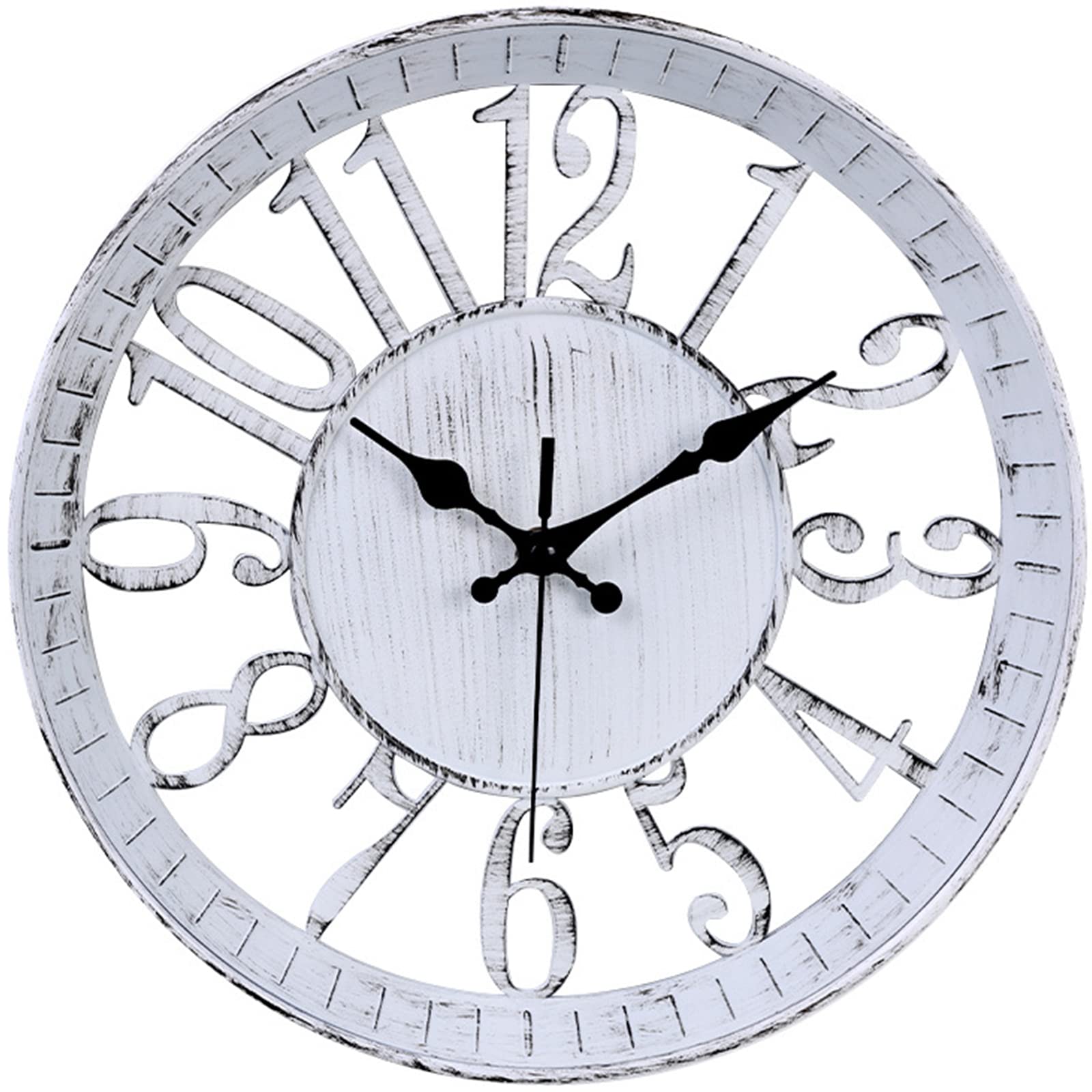 Ogetok Vintage Wall Clock 12 Inch, Round Wall Clocks Battery Operated, Quartz Silent Non Ticking Digital Clock Modern Hollow Simple Decorative Clock for Home Office School Kitchen Bedroom (White)