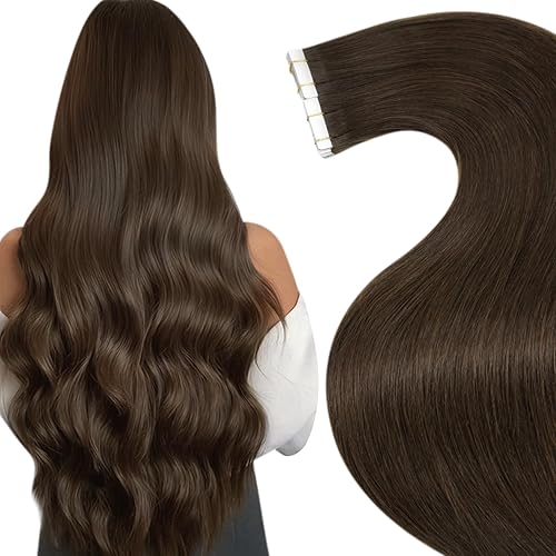 LaaVoo Tape in Hair Extensions Real Human Hair 30 Inch 65g Brown Human Hair Tape in Extensions Invisible Tape Hair Extensions Dark Brown Real Human Hair Extensions Tape in Remy Straight 20pcs