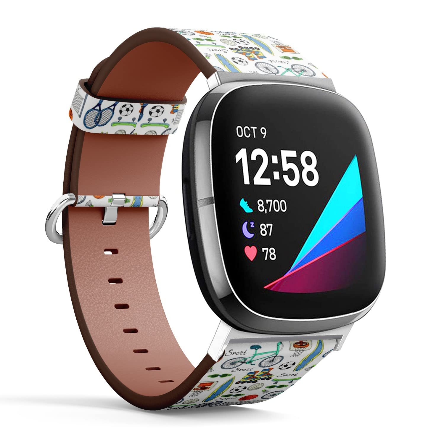 CJBROES Replacement Leather Watch Band, Compatible with Fitbit Versa 3 and Fitbit Sense of Wristband Bracelet Accessory - Pattern Design