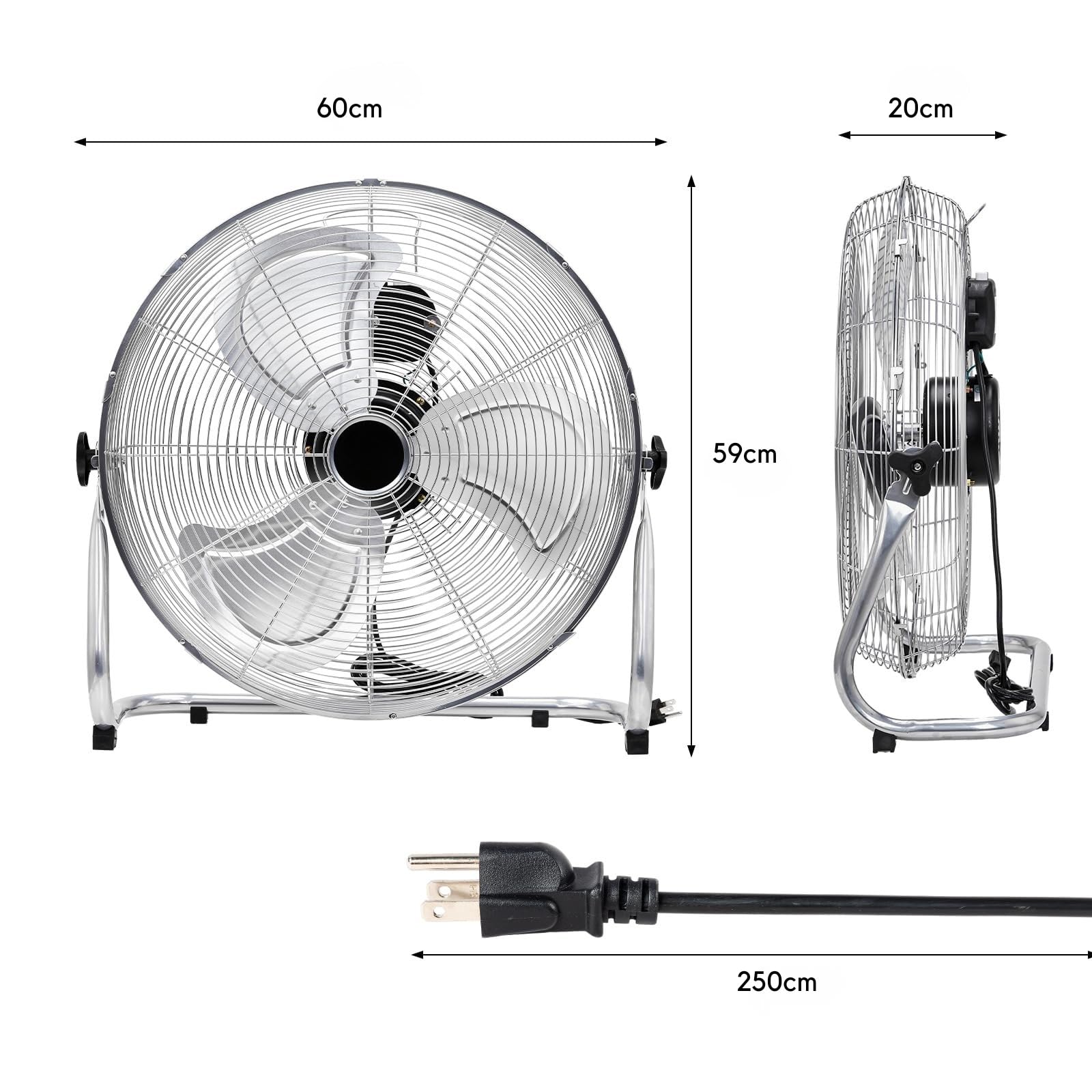 LEADZM Ventilateur sol métal 50cm 4750m³/h pales 230° ajustables | 3 vitesses, flux puissant adapté atelier, entrepôt et garage
