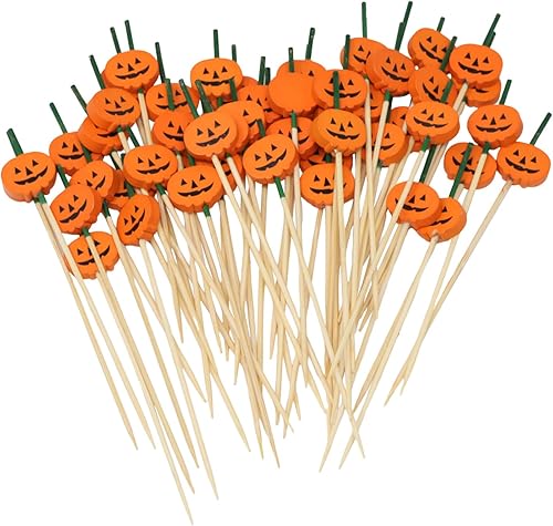 Miniatura 9 de Honbay 100 piezas de palillos de cóctel de calabaza de bambú de frutas, hamburguesas, palillos de dientes para cupcakes, sándwich, aperitivo,