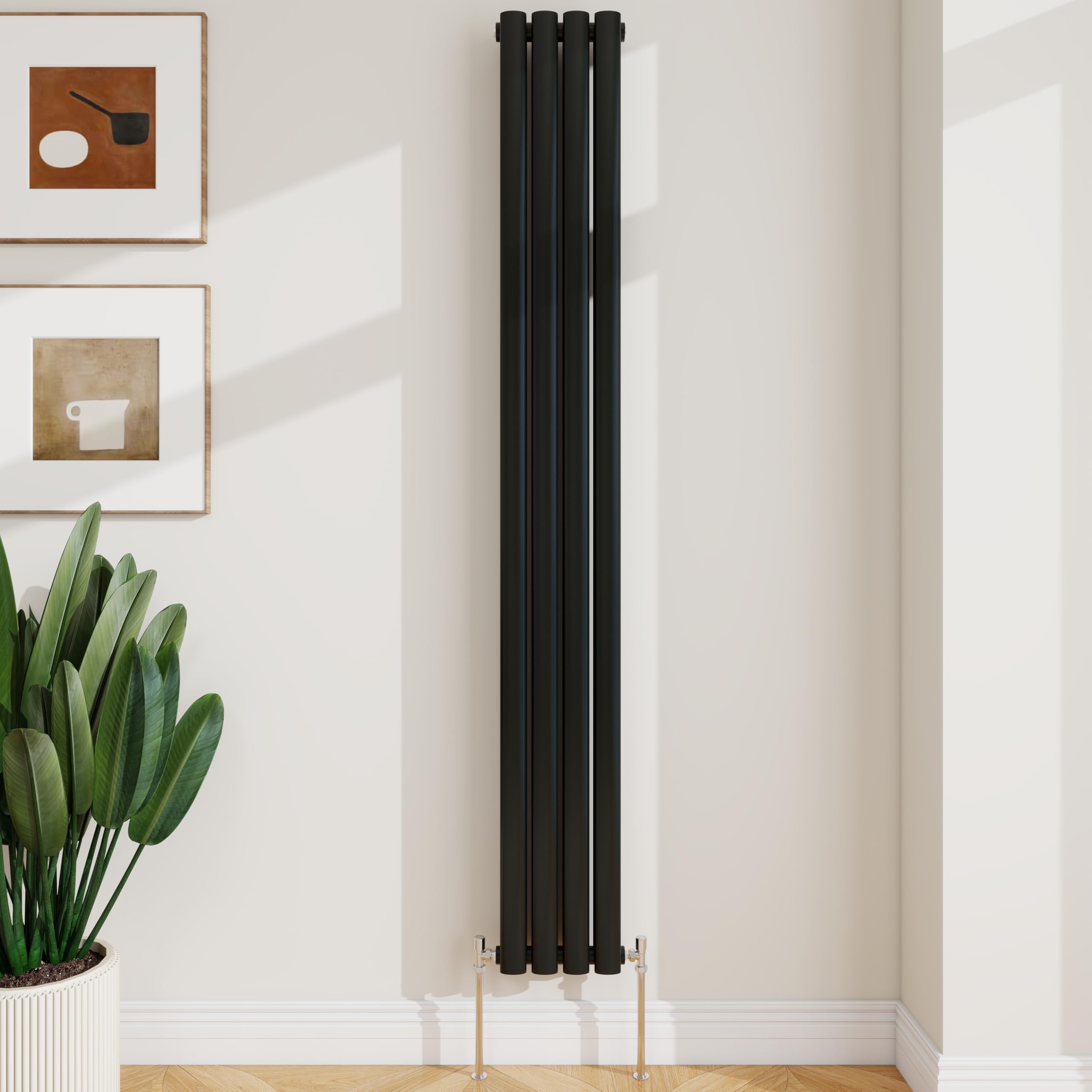 SLINE SANITARY Vertical Oval Column Rradiator Bathroom Central Heating Black 1800×236mm Double Panel Radiator — image 1
