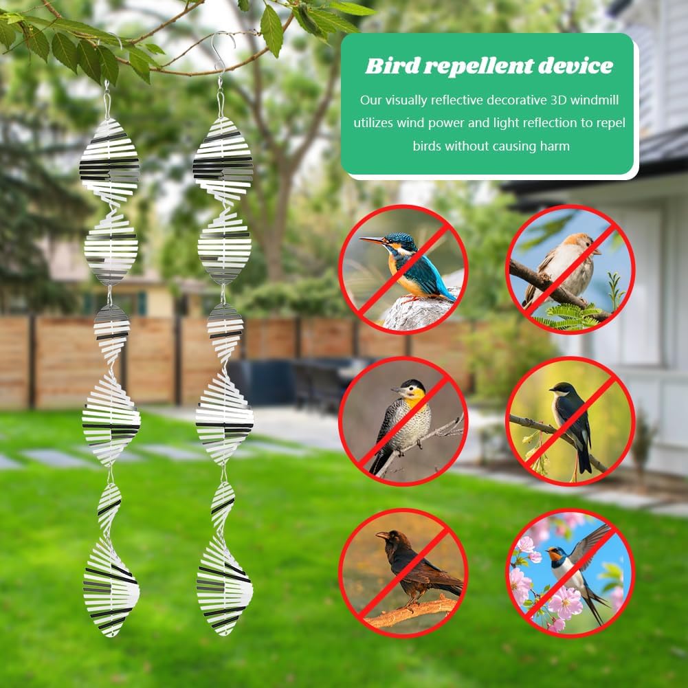 12 PCS Stainless Steel 3D Bird Scare Discs Set, Wind Spinners Outdoor Garden to Keep Birds Away from House Window Patio Yard Porch