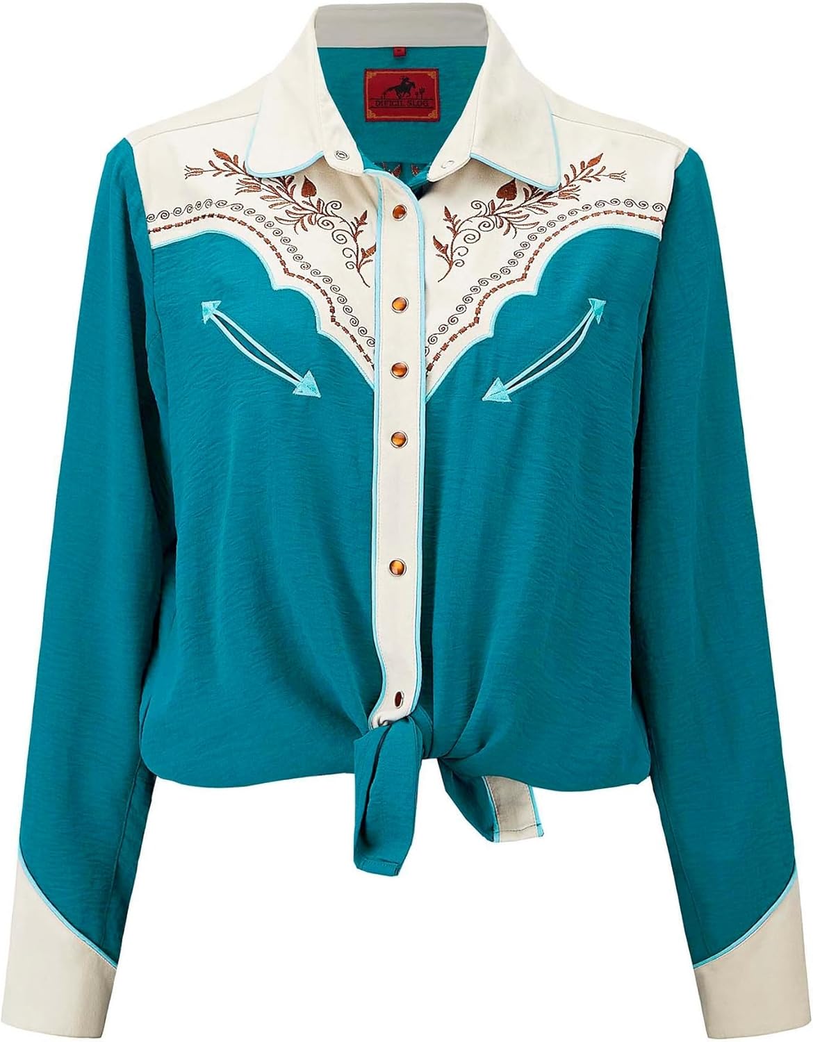 Women's Embroidered Western Cowgirl Snap Button Down Shirt with Stretch Long Sleeve Loose Blouse - Image 6