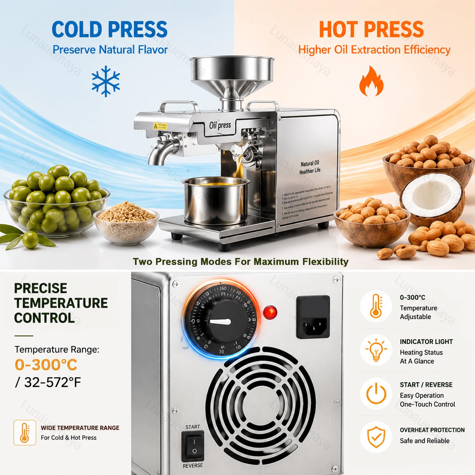 Wyciskarka do Oleju ze Stali Nierdzewnej 880W – DIY zdrowy olej | 0-300°C – Zimny/gorący ekstrakt z oliwek, Oleju kokosowego, Orzechów włoskich i oleju rzepakowego dla zdrowej diety rodzinnej