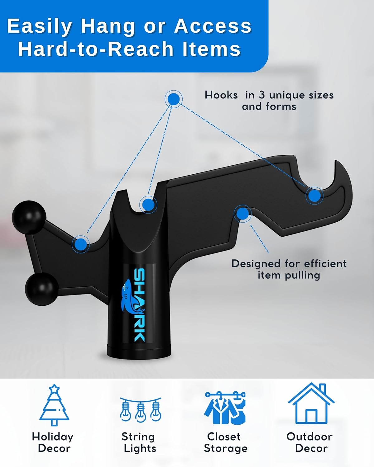 4-12 FT Telescopic Extension Pole W/Hook, Christmas Light Pole Hanger Tool, Telescoping Pole for Christmas Lights Installation, Lightweight and Sturdy Light Hanger Pole for Birdfeeders, String Lights