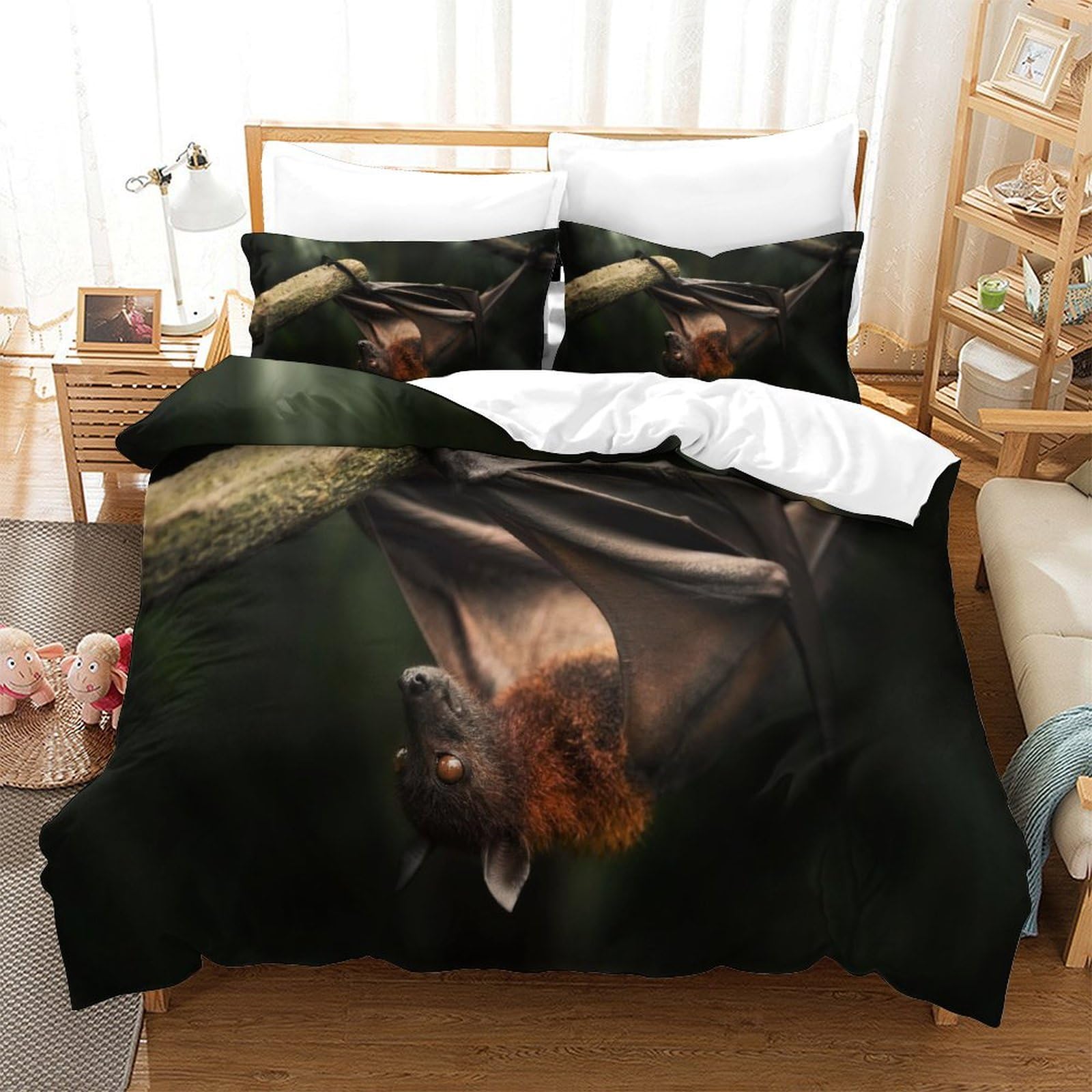 P1S9U7W5Y 3D Printed Bat Pattern Duvet Cover Set 3pcs Microfiber Bat Bedding Set Single