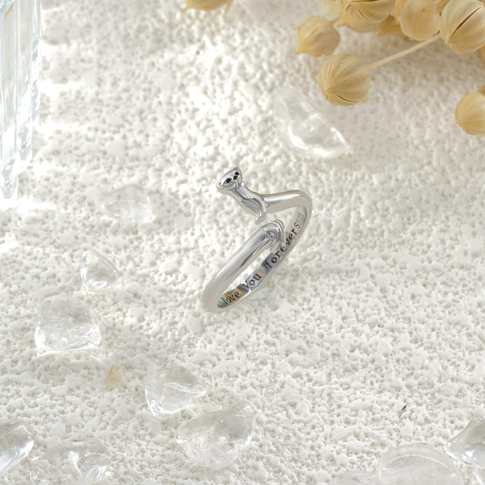 Anello animale 925 argento Sterling anello Ferret gioielli regali accessori donna Animal Ferret Lover