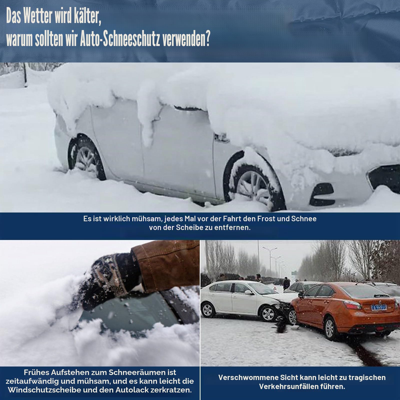 Blueshyhall Autoabdeckung Halbgarage Winter, 4-Lagige Verstärkte Hagelschutzplane Auto Abdeckplane Stoff Wasserdicht Windfest Schnee- Frost- Schutz, Halbabdeckung mit Spiegel und Haken (2,45x4,75 M)