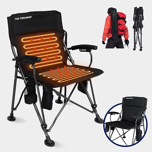 Sillas de campamento con calefacción plegables para adultos silla plegable de gran tamaño para exteriores con portavasos - Silla portátil de