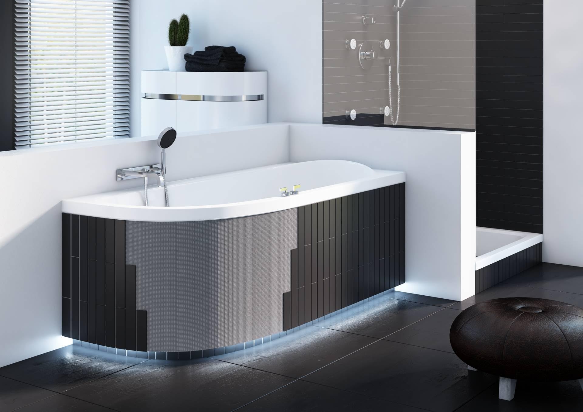 ECOLAM® Verkleidung Styropor Schürze 240 x 58 cm Eckbadewanne Badewanne universell 1.040 mit Vertiefung unten für Beleuchtung bzw. Füße